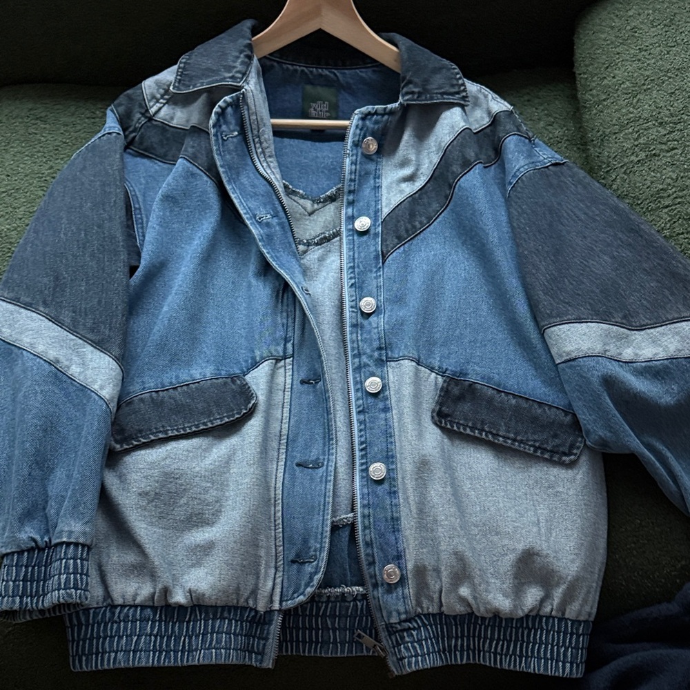 Wild Fable Patchwork Denim Bomber Jacket - image 1
